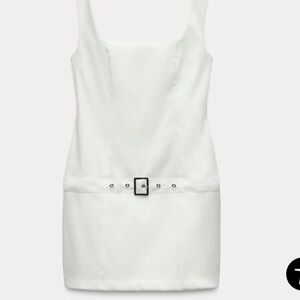 Zara White Square-Neck Mini Dress with Belt